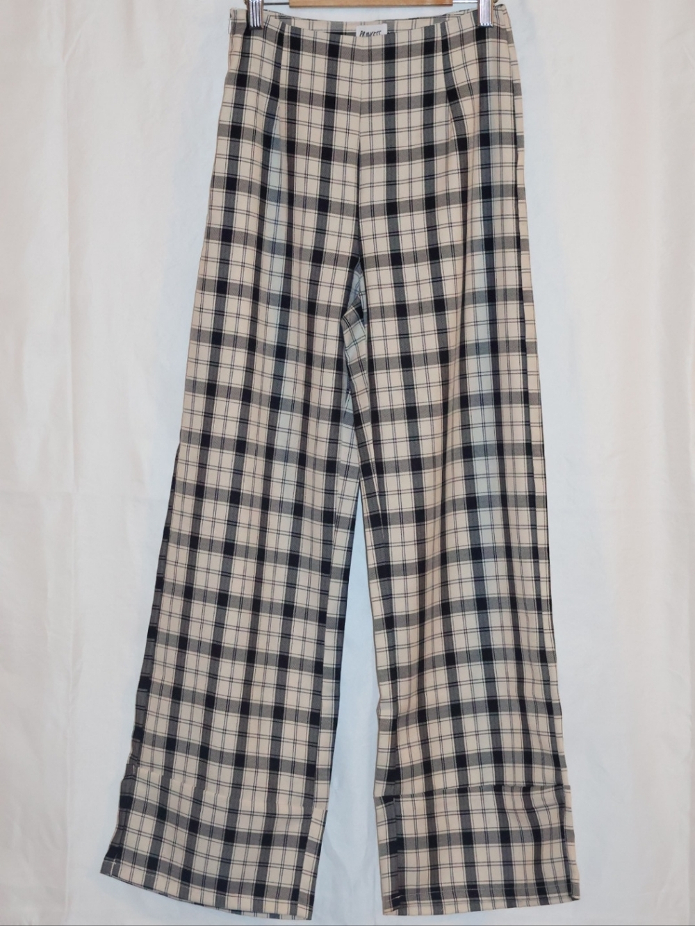 Princess Polly Euros Plaid Wide-Leg Pants-Blue, Black, & Cream.